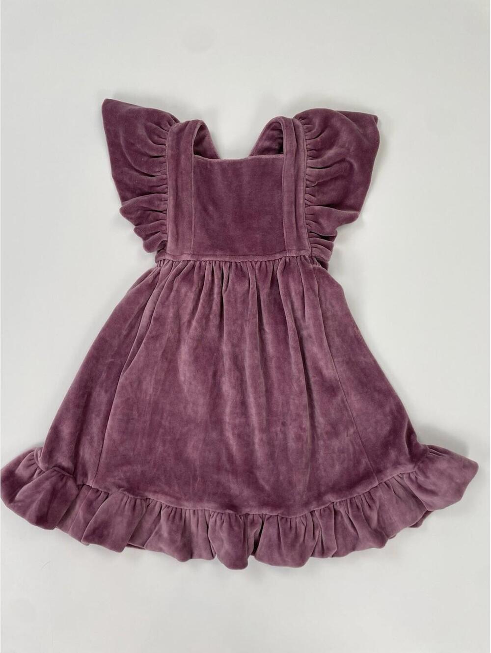 NWT Kate Quinn Mauve Plum Velour Ruffle Pinafore Overall Dress Toddler Girl 2T